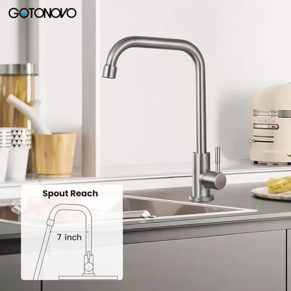 imagegotonovo Stainless Steel Cold Water Kitchen Sink Faucet Brushed Nickel Bathroom Single Handle Bar Faucet Faucet Single Temperature Water Only Silver RotatableStraight