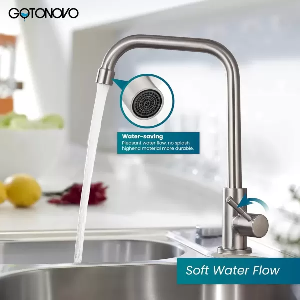 imagegotonovo Stainless Steel Cold Water Kitchen Sink Faucet Brushed Nickel Bathroom Single Handle Bar Faucet Faucet Single Temperature Water Only Silver RotatableStraight