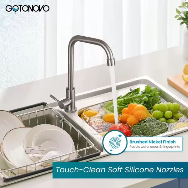 imagegotonovo Stainless Steel Cold Water Kitchen Sink Faucet Brushed Nickel Bathroom Single Handle Bar Faucet Faucet Single Temperature Water Only Silver RotatableStraight