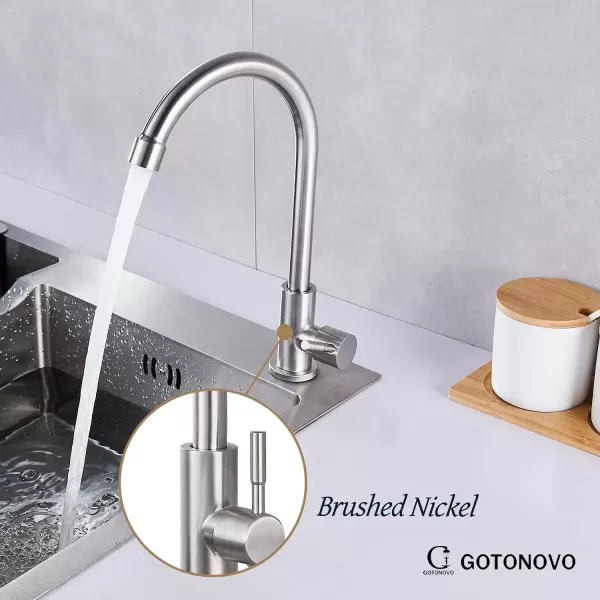 imagegotonovo Stainless Steel Cold Water Kitchen Sink Faucet Brushed Nickel Bathroom Single Handle Bar Faucet Faucet Single Temperature Water Only Silver RotatableElbow