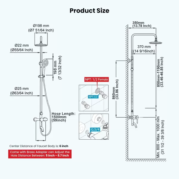 imagegotonovo Stainless Steel SUS304 Silver Shower faucet Set Wall Mount Triple Function Shower System 8 inches Shower Head Bathroom Adjustable Hand Spray Rainfall Brushed Nickel Shower Faucet Complete SetBrushed Nickel
