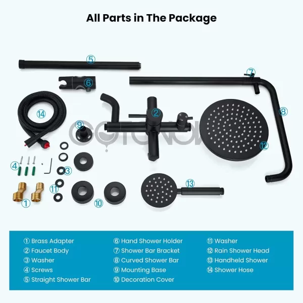 imagegotonovo Stainless Steel SUS304 Silver Shower faucet Set Wall Mount Triple Function Shower System 8 inches Shower Head Bathroom Adjustable Hand Spray Rainfall Brushed Nickel Shower Faucet Complete SetMatte Black