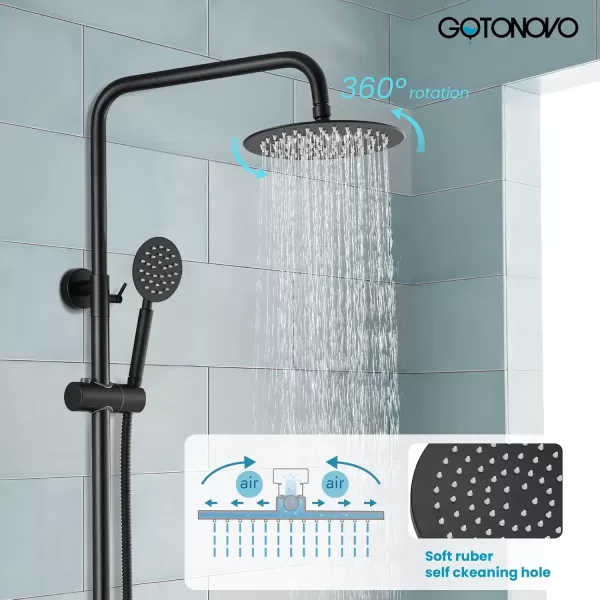 imagegotonovo Stainless Steel SUS304 Silver Shower faucet Set Wall Mount Triple Function Shower System 8 inches Shower Head Bathroom Adjustable Hand Spray Rainfall Brushed Nickel Shower Faucet Complete SetMatte Black