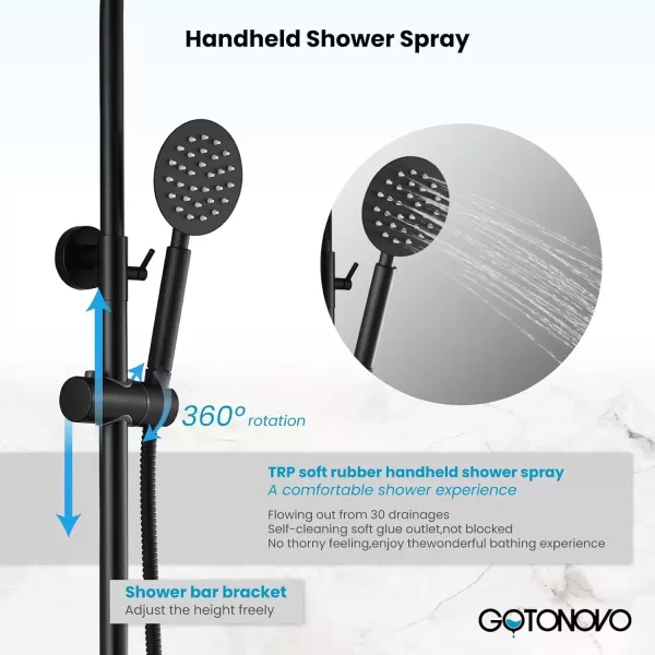 imagegotonovo Stainless Steel SUS304 Silver Shower faucet Set Wall Mount Triple Function Shower System 8 inches Shower Head Bathroom Adjustable Hand Spray Rainfall Brushed Nickel Shower Faucet Complete SetMatte Black