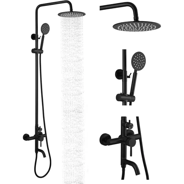 imagegotonovo Stainless Steel SUS304 Silver Shower faucet Set Wall Mount Triple Function Shower System 8 inches Shower Head Bathroom Adjustable Hand Spray Rainfall Brushed Nickel Shower Faucet Complete SetMatte Black