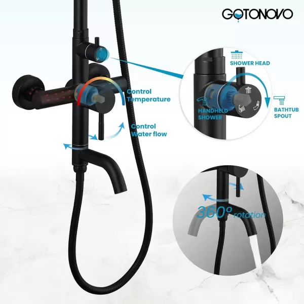 imagegotonovo Stainless Steel SUS304 Silver Shower faucet Set Wall Mount Triple Function Shower System 8 inches Shower Head Bathroom Adjustable Hand Spray Rainfall Brushed Nickel Shower Faucet Complete SetMatte Black