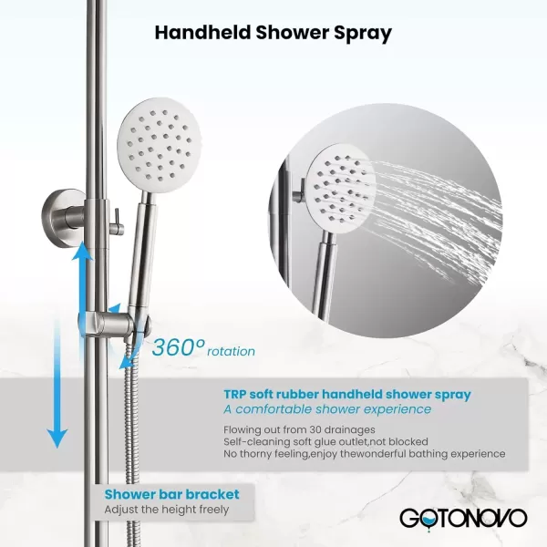 imagegotonovo Stainless Steel SUS304 Silver Shower faucet Set Wall Mount Triple Function Shower System 8 inches Shower Head Bathroom Adjustable Hand Spray Rainfall Brushed Nickel Shower Faucet Complete SetBrushed Nickel