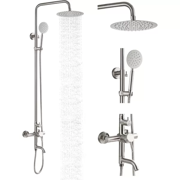 imagegotonovo Stainless Steel SUS304 Silver Shower faucet Set Wall Mount Triple Function Shower System 8 inches Shower Head Bathroom Adjustable Hand Spray Rainfall Brushed Nickel Shower Faucet Complete SetBrushed Nickel