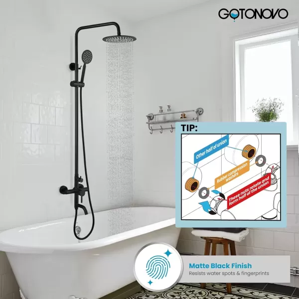 imagegotonovo Stainless Steel SUS304 Silver Shower faucet Set Wall Mount Triple Function Shower System 8 inches Shower Head Bathroom Adjustable Hand Spray Rainfall Brushed Nickel Shower Faucet Complete SetMatte Black