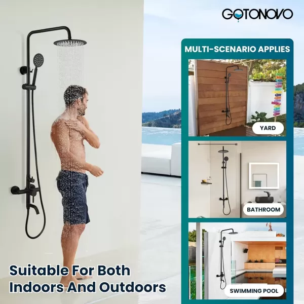 imagegotonovo Stainless Steel SUS304 Silver Shower faucet Set Wall Mount Triple Function Shower System 8 inches Shower Head Bathroom Adjustable Hand Spray Rainfall Brushed Nickel Shower Faucet Complete SetMatte Black