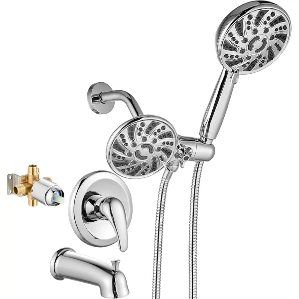imagegotonovo Tub Shower Faucet Set Bathroom Shower Head Kit High Pressure Shower Faucet 6 Modes ABS Handheld Spray Valve and Shower Trim Kit Shower Head and Handle Set Brushed NickelPolished Chrome