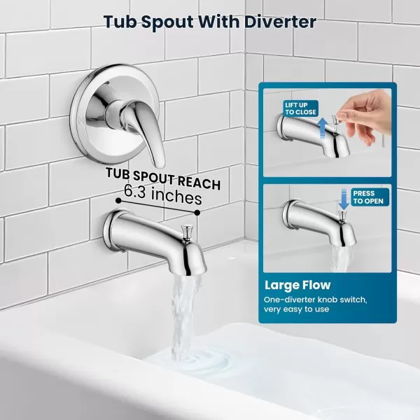 imagegotonovo Tub Shower Faucet Set Bathroom Shower Head Kit High Pressure Shower Faucet 6 Modes ABS Handheld Spray Valve and Shower Trim Kit Shower Head and Handle Set Brushed NickelPolished Chrome