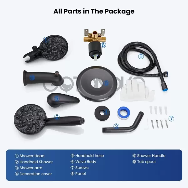imagegotonovo Tub Shower Faucet Set Bathroom Shower Head Kit High Pressure Shower Faucet 6 Modes ABS Handheld Spray Valve and Shower Trim Kit Shower Head and Handle Set Brushed NickelOil Rubbed Bronze