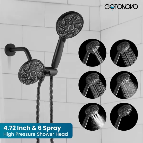 imagegotonovo Tub Shower Faucet Set Bathroom Shower Head Kit High Pressure Shower Faucet 6 Modes ABS Handheld Spray Valve and Shower Trim Kit Shower Head and Handle Set Brushed NickelMatte Black