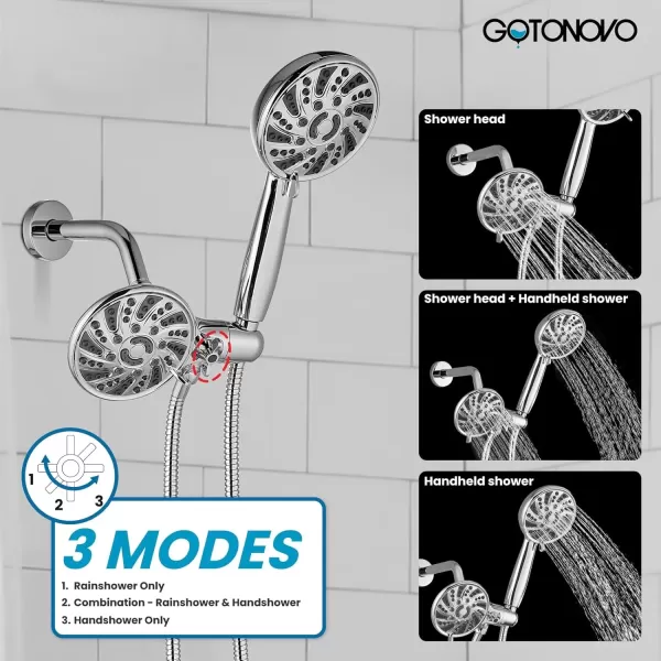 imagegotonovo Tub Shower Faucet Set Bathroom Shower Head Kit High Pressure Shower Faucet 6 Modes ABS Handheld Spray Valve and Shower Trim Kit Shower Head and Handle Set Brushed NickelPolished Chrome