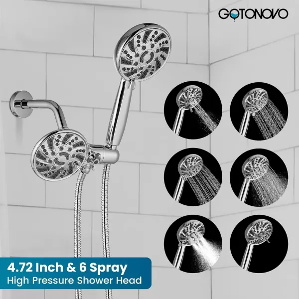 imagegotonovo Tub Shower Faucet Set Bathroom Shower Head Kit High Pressure Shower Faucet 6 Modes ABS Handheld Spray Valve and Shower Trim Kit Shower Head and Handle Set Brushed NickelPolished Chrome