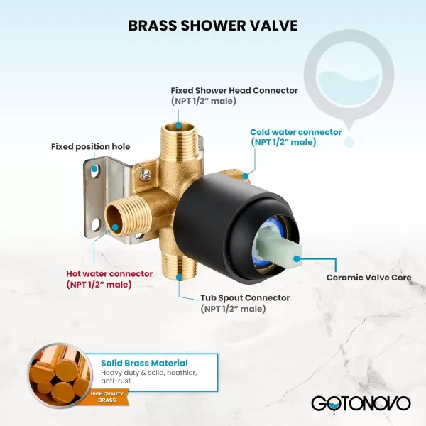 imagegotonovo Tub Shower Faucet Set Bathroom Shower Head Kit High Pressure Shower Faucet 6 Modes ABS Handheld Spray Valve and Shower Trim Kit Shower Head and Handle Set Brushed NickelMatte Black