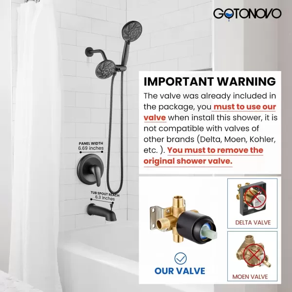 imagegotonovo Tub Shower Faucet Set Bathroom Shower Head Kit High Pressure Shower Faucet 6 Modes ABS Handheld Spray Valve and Shower Trim Kit Shower Head and Handle Set Brushed NickelOil Rubbed Bronze