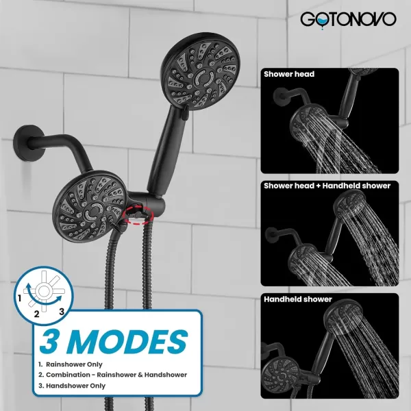 imagegotonovo Tub Shower Faucet Set Bathroom Shower Head Kit High Pressure Shower Faucet 6 Modes ABS Handheld Spray Valve and Shower Trim Kit Shower Head and Handle Set Brushed NickelMatte Black