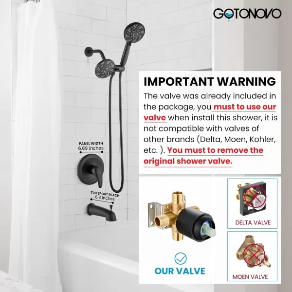 imagegotonovo Tub Shower Faucet Set Bathroom Shower Head Kit High Pressure Shower Faucet 6 Modes ABS Handheld Spray Valve and Shower Trim Kit Shower Head and Handle Set Brushed NickelMatte Black