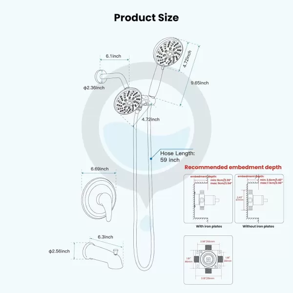 imagegotonovo Tub Shower Faucet Set Bathroom Shower Head Kit High Pressure Shower Faucet 6 Modes ABS Handheld Spray Valve and Shower Trim Kit Shower Head and Handle Set Brushed NickelMatte Black