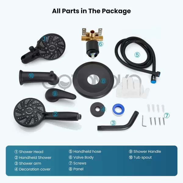 imagegotonovo Tub Shower Faucet Set Bathroom Shower Head Kit High Pressure Shower Faucet 6 Modes ABS Handheld Spray Valve and Shower Trim Kit Shower Head and Handle Set Brushed NickelMatte Black