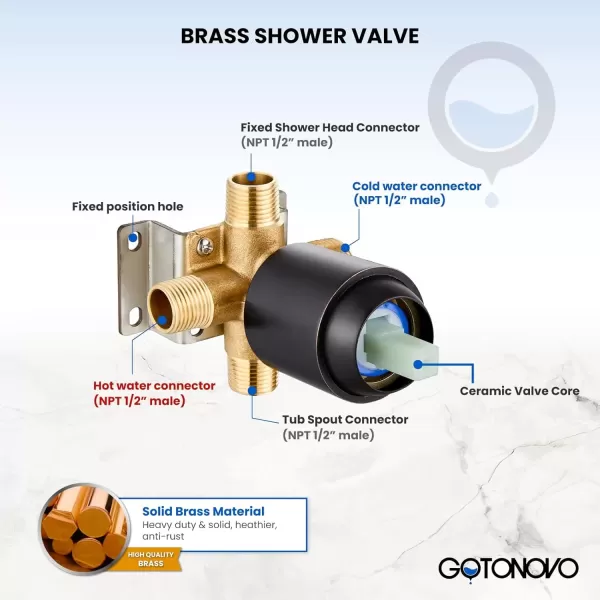 imagegotonovo Tub Shower Faucet Set Bathroom Shower Head Kit High Pressure Shower Faucet 6 Modes ABS Handheld Spray Valve and Shower Trim Kit Shower Head and Handle Set Brushed NickelOil Rubbed Bronze