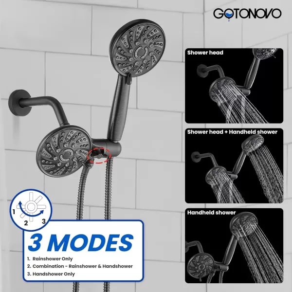 imagegotonovo Tub Shower Faucet Set Bathroom Shower Head Kit High Pressure Shower Faucet 6 Modes ABS Handheld Spray Valve and Shower Trim Kit Shower Head and Handle Set Brushed NickelOil Rubbed Bronze