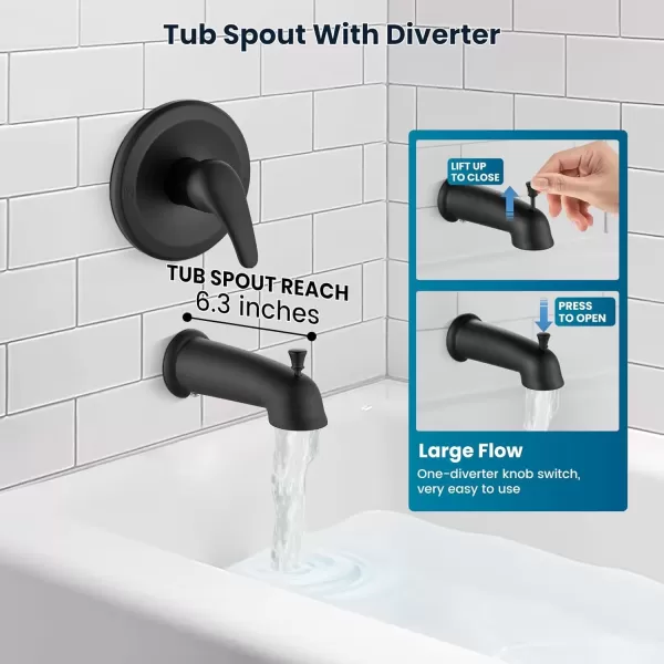 imagegotonovo Tub Shower Faucet Set Bathroom Shower Head Kit High Pressure Shower Faucet 6 Modes ABS Handheld Spray Valve and Shower Trim Kit Shower Head and Handle Set Brushed NickelMatte Black