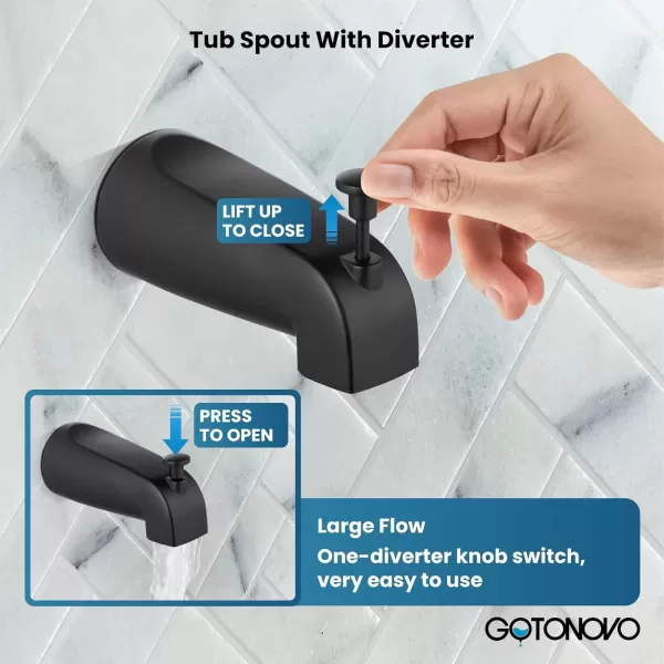 imagegotonovo Tub Shower Faucet Set2 in 1 Dual Shower Head and Handle Set with Tub Spout Wall Mount Bathroom Shower Trim Kit with 3way Water Diverter Valve Included Various Modes Matte BlackMatte Black