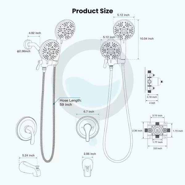 imagegotonovo Tub Shower Faucet Set2 in 1 Dual Shower Head and Handle Set with Tub Spout Wall Mount Bathroom Shower Trim Kit with 3way Water Diverter Valve Included Various Modes Matte BlackPolished Chrome