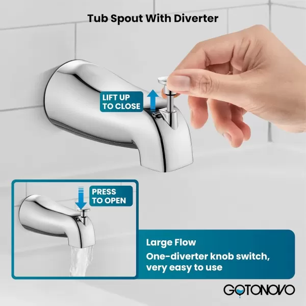 imagegotonovo Tub Shower Faucet Set2 in 1 Dual Shower Head and Handle Set with Tub Spout Wall Mount Bathroom Shower Trim Kit with 3way Water Diverter Valve Included Various Modes Matte BlackPolished Chrome