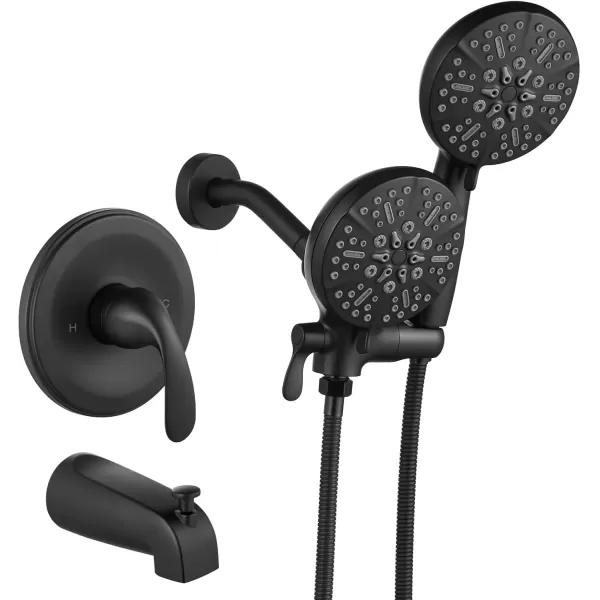 imagegotonovo Tub Shower Faucet Set2 in 1 Dual Shower Head and Handle Set with Tub Spout Wall Mount Bathroom Shower Trim Kit with 3way Water Diverter Valve Included Various Modes Matte BlackMatte Black