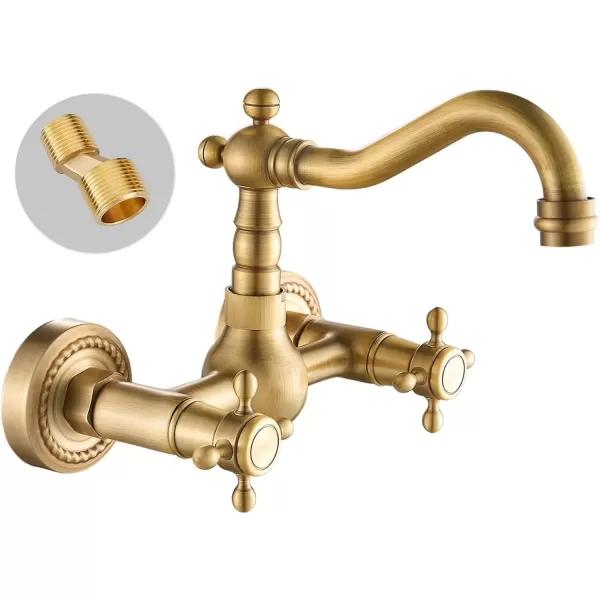 imagegotonovo Wall Mount 6 Inch Center Kitchen ampamp Bathroom Faucet Double Cross Knobs Handle Vintage Mixer Tap 55 Inch Spout Reach Utility Faucet Brushed NickelAntique Brass