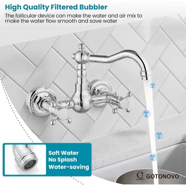 imagegotonovo Wall Mount 6 Inch Center Kitchen ampamp Bathroom Faucet Double Cross Knobs Handle Vintage Mixer Tap 55 Inch Spout Reach Utility Faucet Brushed NickelPolished Chrome