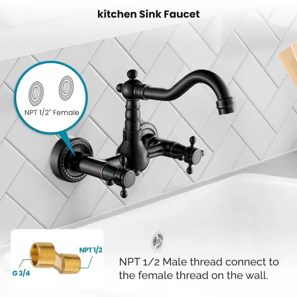 imagegotonovo Wall Mount 6 Inch Center Kitchen ampamp Bathroom Faucet Double Cross Knobs Handle Vintage Mixer Tap 55 Inch Spout Reach Utility Faucet Brushed NickelOil Rubbed Bronze