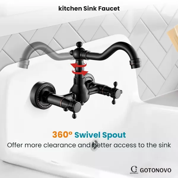 imagegotonovo Wall Mount 6 Inch Center Kitchen ampamp Bathroom Faucet Double Cross Knobs Handle Vintage Mixer Tap 55 Inch Spout Reach Utility Faucet Brushed NickelOil Rubbed Bronze