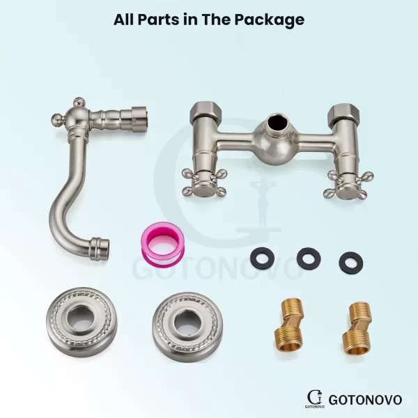imagegotonovo Wall Mount 6 Inch Center Kitchen ampamp Bathroom Faucet Double Cross Knobs Handle Vintage Mixer Tap 55 Inch Spout Reach Utility Faucet Brushed NickelBrushed Nickel