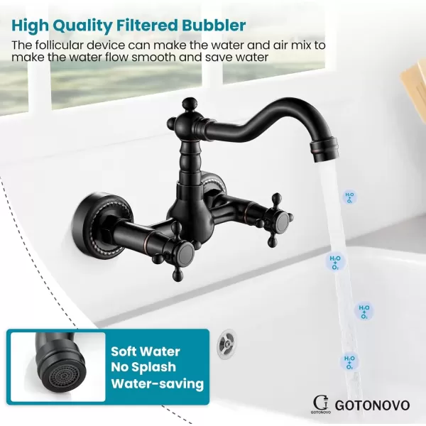 imagegotonovo Wall Mount 6 Inch Center Kitchen ampamp Bathroom Faucet Double Cross Knobs Handle Vintage Mixer Tap 55 Inch Spout Reach Utility Faucet Brushed NickelOil Rubbed Bronze