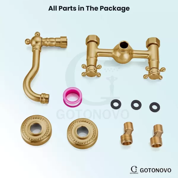 imagegotonovo Wall Mount 6 Inch Center Kitchen ampamp Bathroom Faucet Double Cross Knobs Handle Vintage Mixer Tap 55 Inch Spout Reach Utility Faucet Brushed NickelAntique Brass