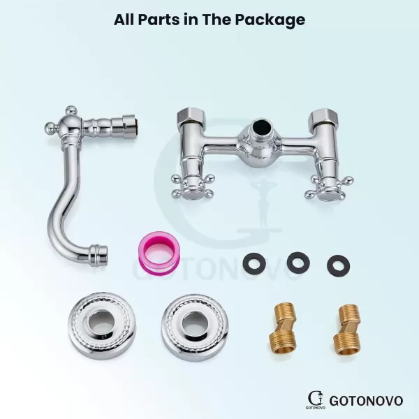 imagegotonovo Wall Mount 6 Inch Center Kitchen ampamp Bathroom Faucet Double Cross Knobs Handle Vintage Mixer Tap 55 Inch Spout Reach Utility Faucet Brushed NickelPolished Chrome
