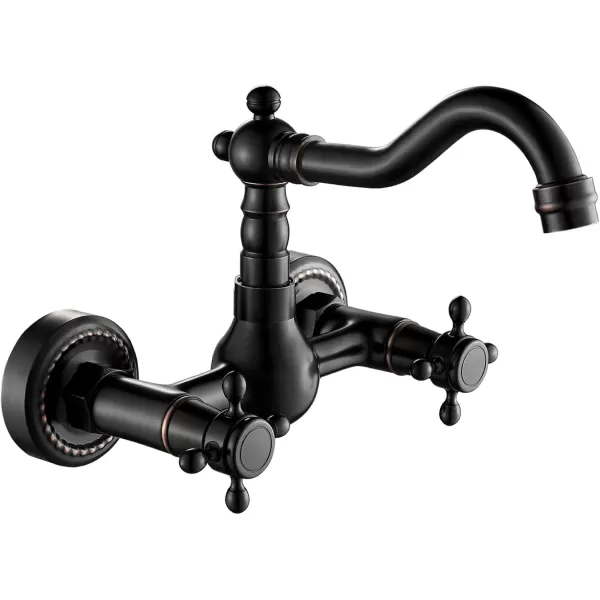 imagegotonovo Wall Mount 6 Inch Center Kitchen ampamp Bathroom Faucet Double Cross Knobs Handle Vintage Mixer Tap 55 Inch Spout Reach Utility Faucet Brushed NickelOil Rubbed Bronze
