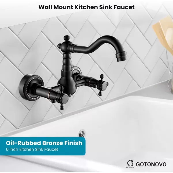 imagegotonovo Wall Mount 6 Inch Center Kitchen ampamp Bathroom Faucet Double Cross Knobs Handle Vintage Mixer Tap 55 Inch Spout Reach Utility Faucet Brushed NickelOil Rubbed Bronze