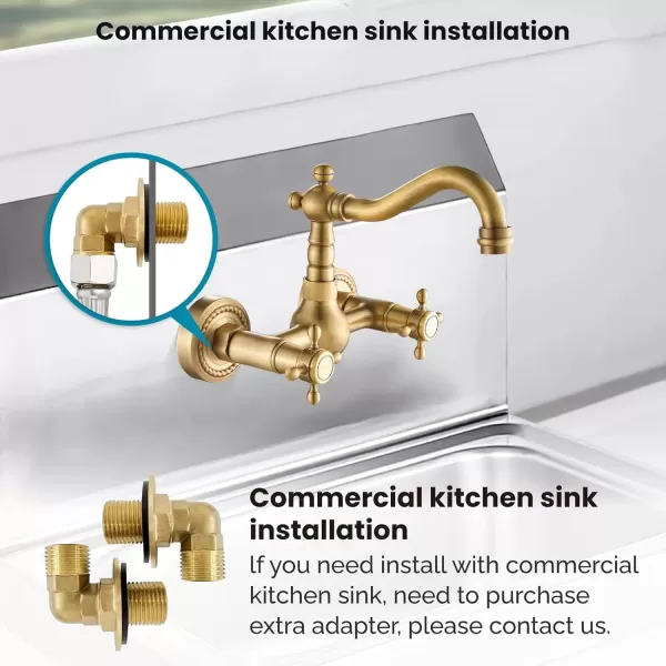 imagegotonovo Wall Mount 6 Inch Center Kitchen ampamp Bathroom Faucet Double Cross Knobs Handle Vintage Mixer Tap 55 Inch Spout Reach Utility Faucet Brushed NickelAntique Brass