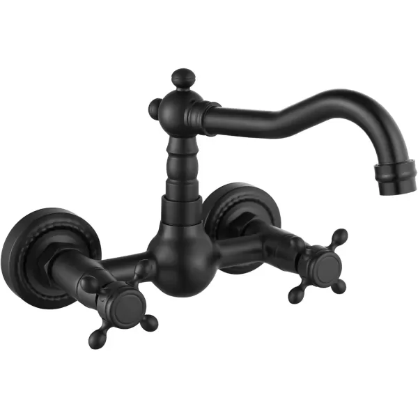 imagegotonovo Wall Mount 6 Inch Center Kitchen ampamp Bathroom Faucet Double Cross Knobs Handle Vintage Mixer Tap 55 Inch Spout Reach Utility Faucet Brushed NickelMatte Black