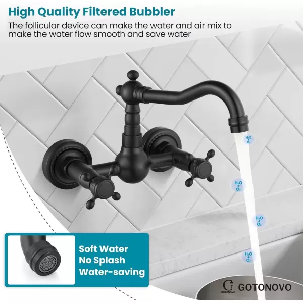 imagegotonovo Wall Mount 6 Inch Center Kitchen ampamp Bathroom Faucet Double Cross Knobs Handle Vintage Mixer Tap 55 Inch Spout Reach Utility Faucet Brushed NickelMatte Black