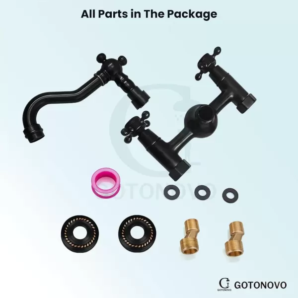 imagegotonovo Wall Mount 6 Inch Center Kitchen ampamp Bathroom Faucet Double Cross Knobs Handle Vintage Mixer Tap 55 Inch Spout Reach Utility Faucet Brushed NickelOil Rubbed Bronze