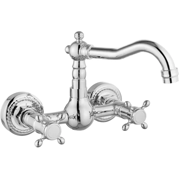 imagegotonovo Wall Mount 6 Inch Center Kitchen ampamp Bathroom Faucet Double Cross Knobs Handle Vintage Mixer Tap 55 Inch Spout Reach Utility Faucet Brushed NickelPolished Chrome