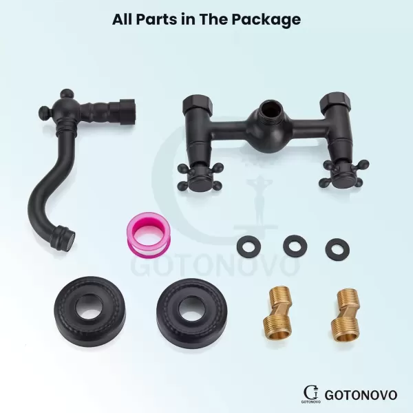 imagegotonovo Wall Mount 6 Inch Center Kitchen ampamp Bathroom Faucet Double Cross Knobs Handle Vintage Mixer Tap 55 Inch Spout Reach Utility Faucet Brushed NickelMatte Black