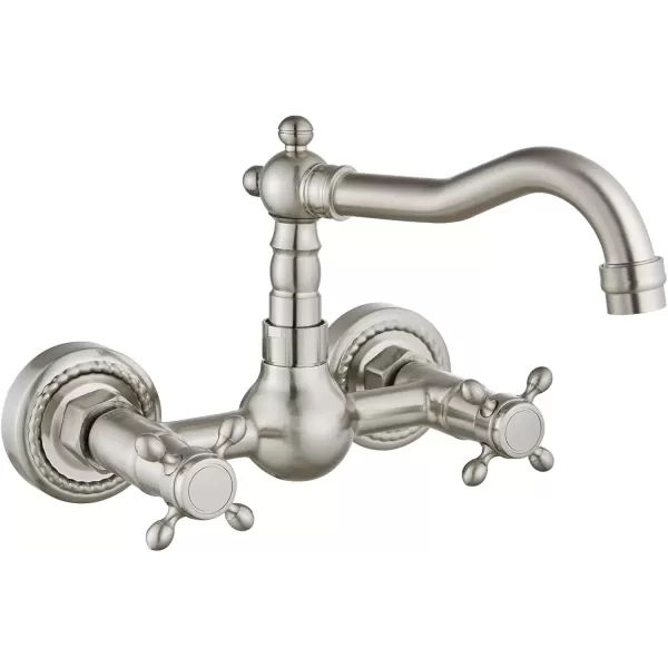 imagegotonovo Wall Mount 6 Inch Center Kitchen ampamp Bathroom Faucet Double Cross Knobs Handle Vintage Mixer Tap 55 Inch Spout Reach Utility Faucet Brushed NickelBrushed Nickel